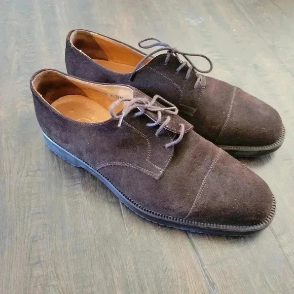 Churchs Cap Toe Derby Shoe Oxford Chocolate Brown Suede Mens 10.5 England Laceup - Picture 4 of 11